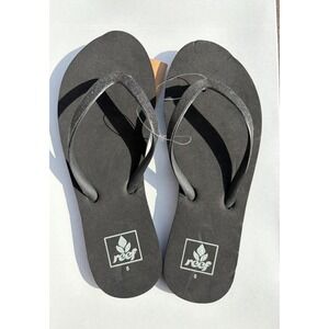 Reef Stargazer Flip Flops Womens 5 Black Glitter Sparkle Thong Sandals New